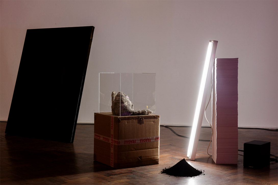 J&K, The space consists of a circle that travels in time, mixed-media installation and 6 channel sound, 2018, photos