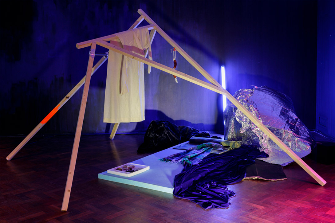 J&K, The space consists of a circle that travels in time, mixed-media installation and 6 channel sound, 2018, photos