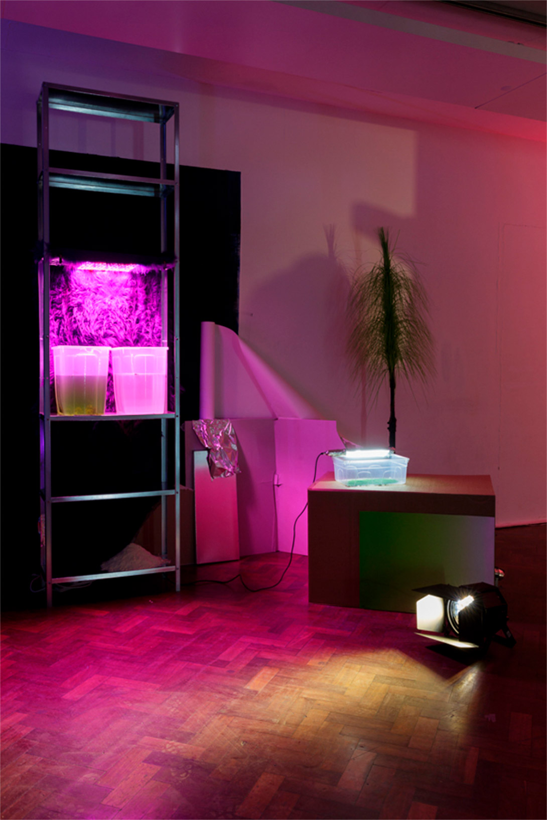 J&K, The space consists of a circle that travels in time, mixed-media installation and 6 channel sound, 2018, photos