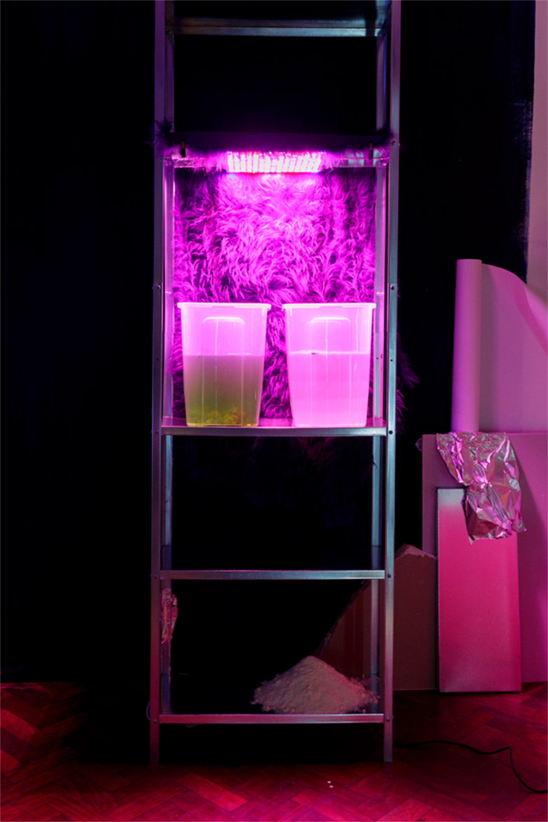 J&K, The space consists of a circle that travels in time, mixed-media installation and 6 channel sound, 2018, photos